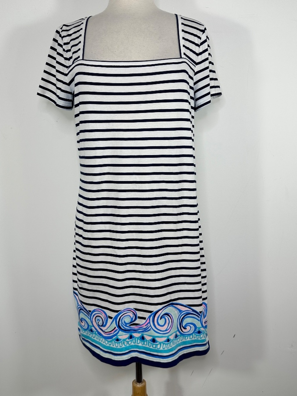 Lilly Pulitzer Rexa T Shirt Dress True Navy On The Horizon Wave Nautical Sz L